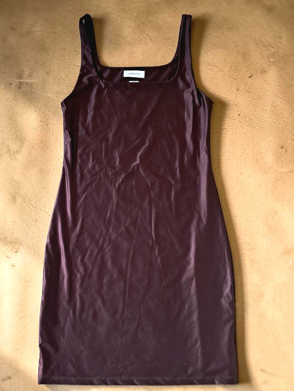 Aritzia Babaton Satinette Squareneck Tank Mini Dress Medium Spiced Burgundy